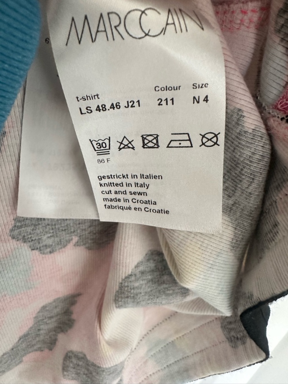 Marc Cain Ribbed Print T-Shirt Multi Macaroon - Picture 6 of 8